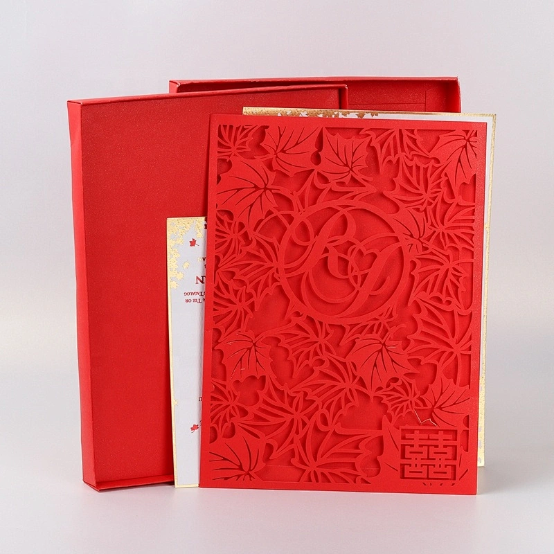 Hight-End Custom Luxury Gold Foil Stamping Wedding Invitation Box Laser Cut Invitation Card Set