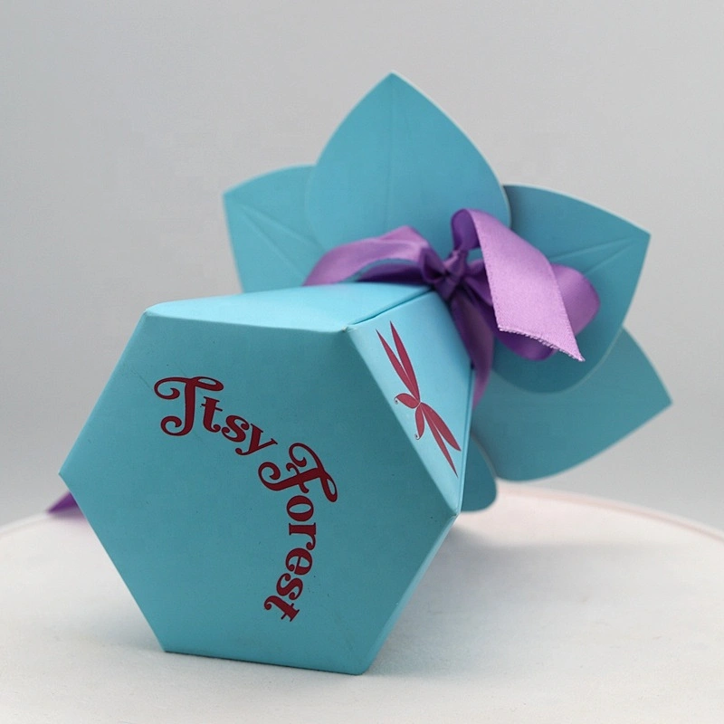 Custom Luxury Blue Flower Hexagon shape Gift Candy chocolate Packaging wedding matter favor birthday box