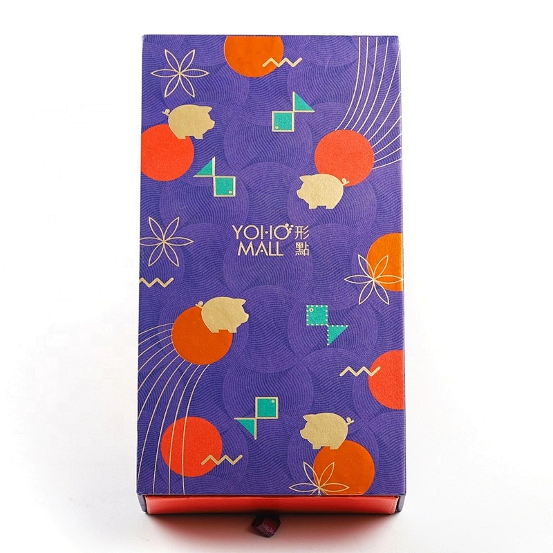 Embossing Texture Book Shape Paper Gift Box Packing Sliding Drawer Box With Ribbon Handle