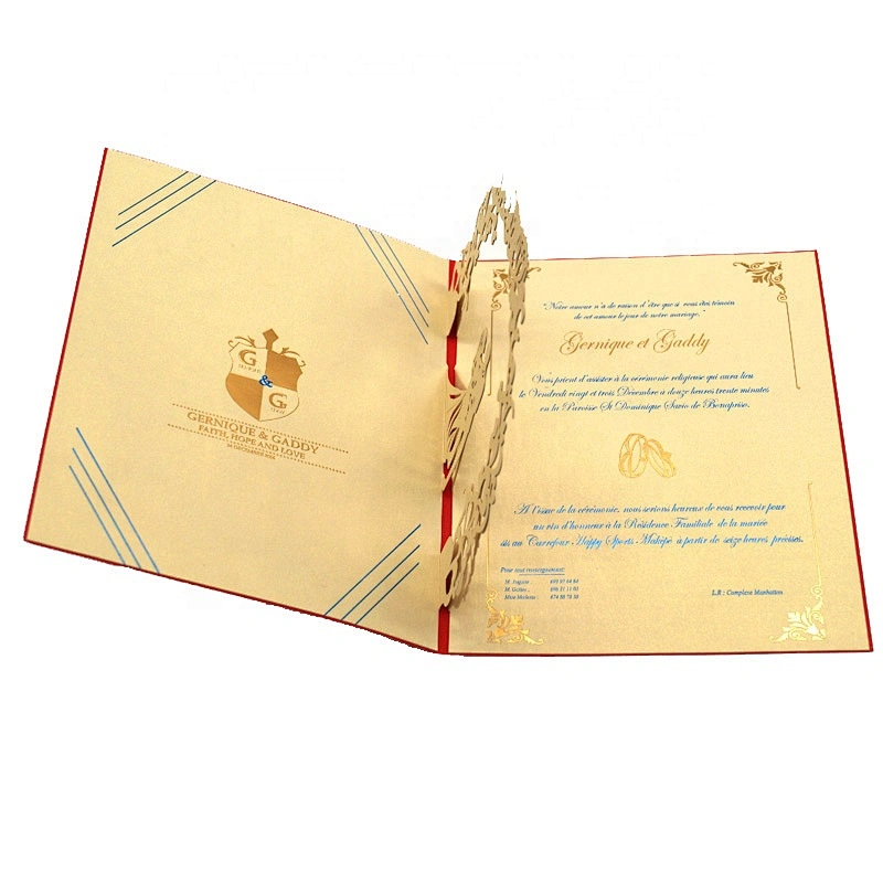 Wholesale Custom Unique Foldable 3D Greeting Card Stamping Fancy Paper Wedding Card