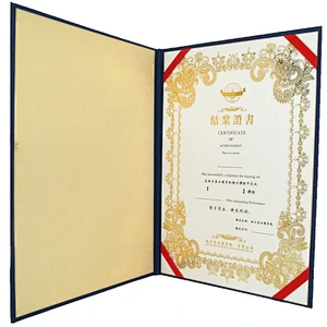 High-end Custom Blue Folding A4 Paper Certificate Holder And Diploma Frames With Gold Foil Hot Stamping And Embossing Logo