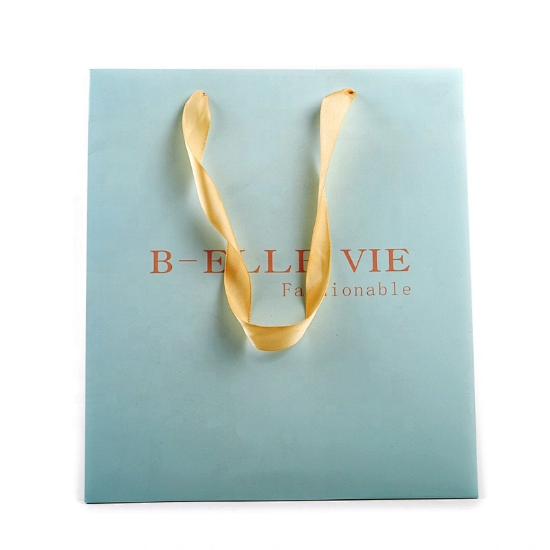 Custom Printed Logo White Brown Kraft Gift Craft Shopping Paper Bag With Ribbon Handles