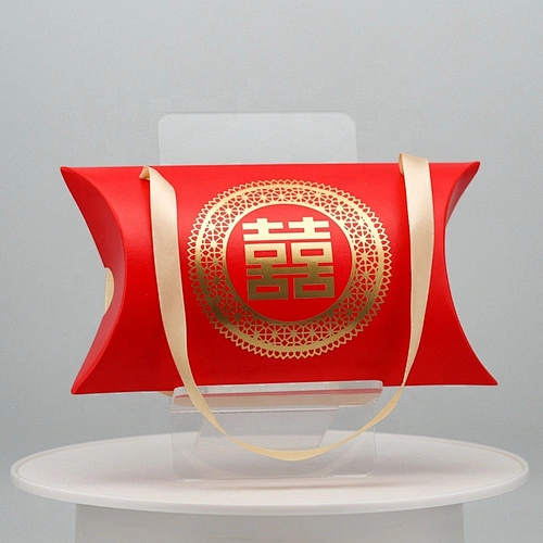 Custom Foldable Wedding fancy Paper Gift Packaging pillow boxes with ribbon handle packaging box
