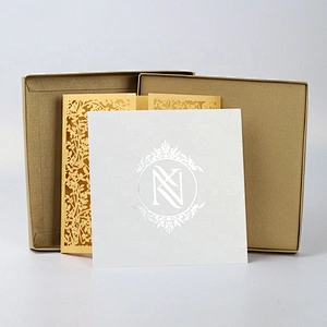 Luxury Gold Wedding Invitation Card Box With Laser Cut Greeting Card Set