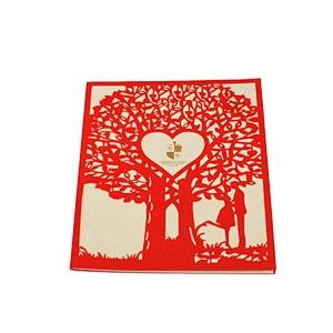 Luxury Red Love Tree Laser Cut Greeting Card Opening Gold Foil Hot Stamping Wedding Invitations