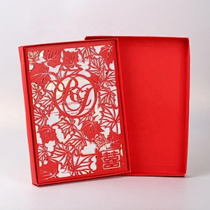Hight-End Custom Luxury Gold Foil Stamping Wedding Invitation Box Laser Cut Invitation Card Set