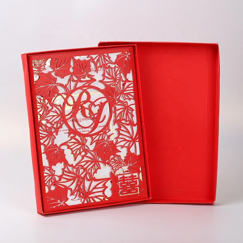 Hight-End Custom Luxury Gold Foil Stamping Wedding Invitation Box Laser Cut Invitation Card Set