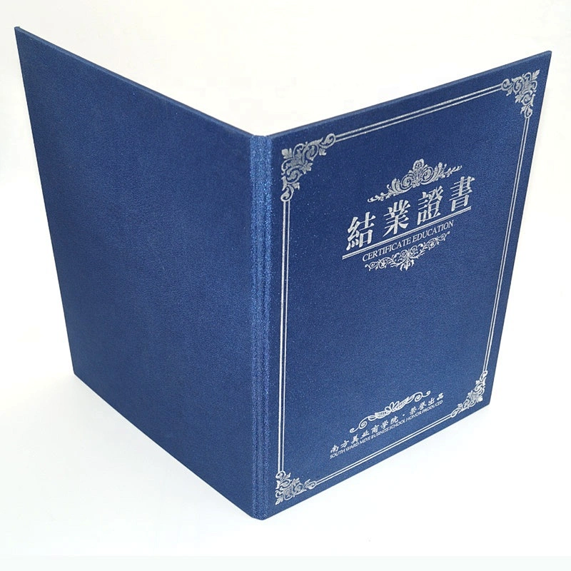 High-end Custom Blue Folding A4 Paper Certificate Holder And Diploma Frames With Gold Foil Hot Stamping And Embossing Logo