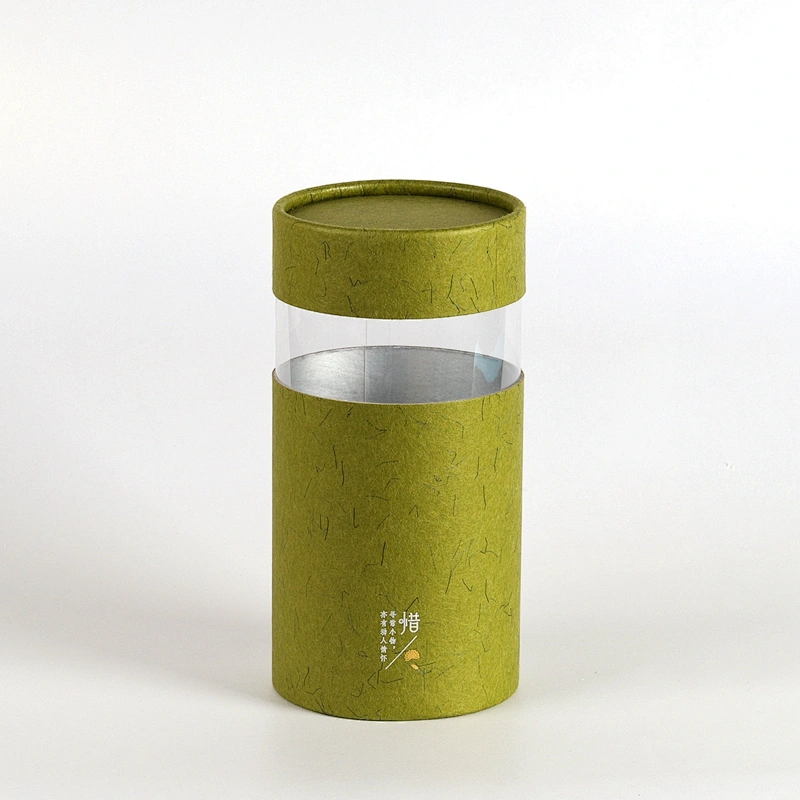 Custom cardboard Tube For Tea Canister Packaging Box Cylinder Paper Box With Round PVC Window