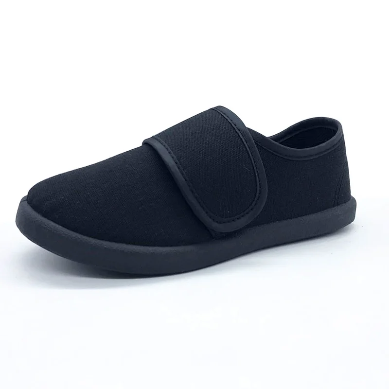 New Style black Children Injection Casual Flat students Canvas Shoes with Magic Tape
