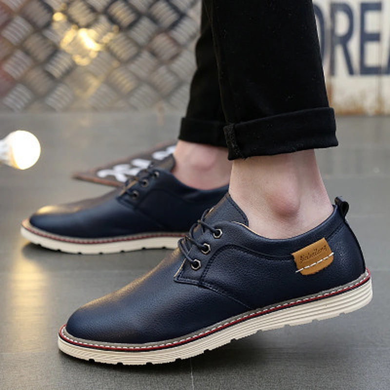 Men's casual shoes flat breathable shoes leather shoes