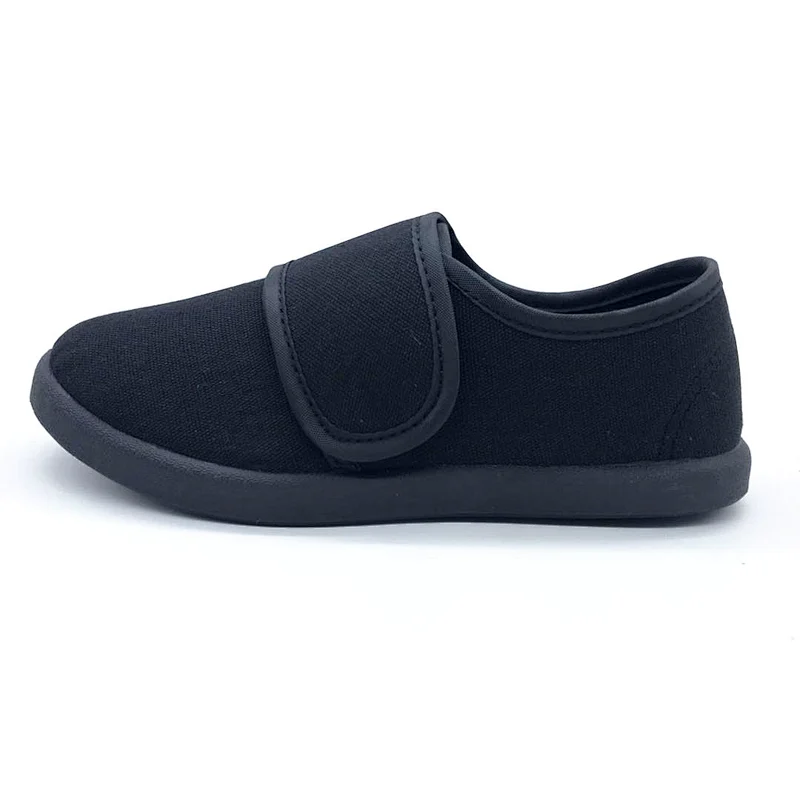 New Style black Children Injection Casual Flat students Canvas Shoes with Magic Tape