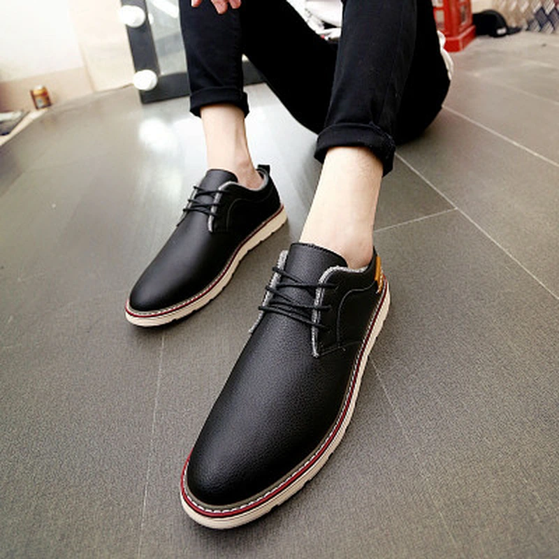 Men's casual shoes flat breathable shoes leather shoes