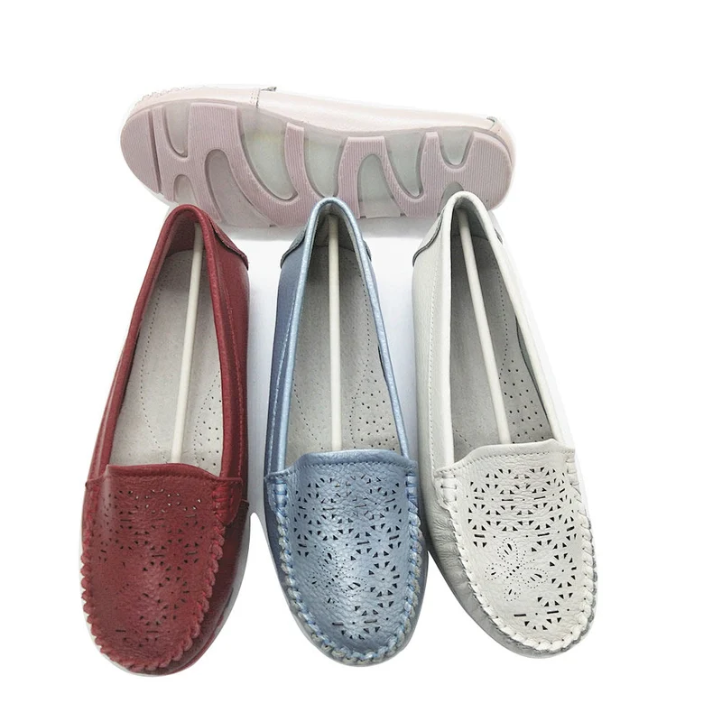 Fashionable custom women slip on  casual loafers leather shoes