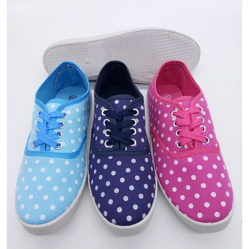 New Style Customized Women Injection lace-up Flat Casual Canvas Shoes