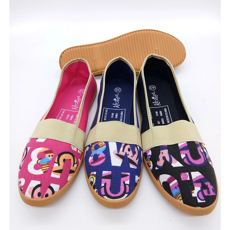 Colorful Style Fashion Injection Women Casual Slip on Canvas Flat Shoes