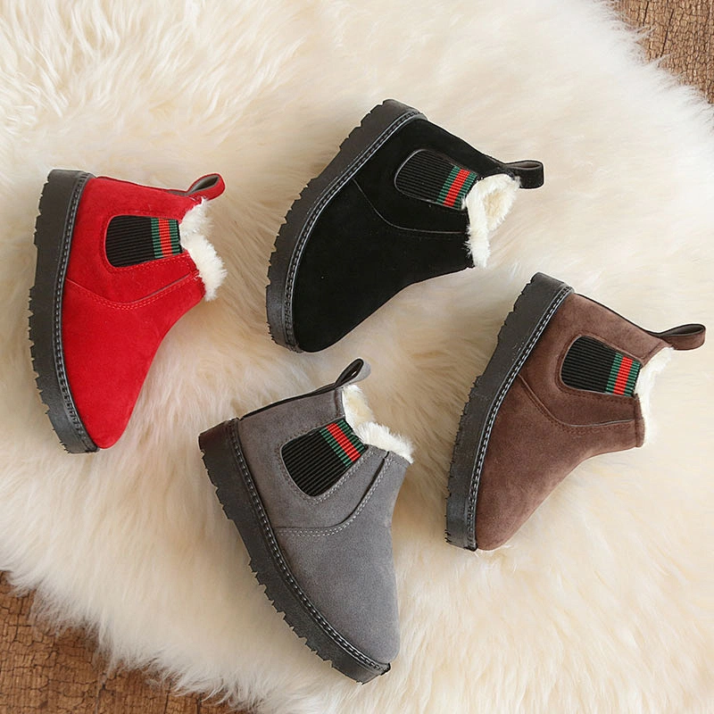 Winter warm casual plush children snow boots kids slip on with elastic straps