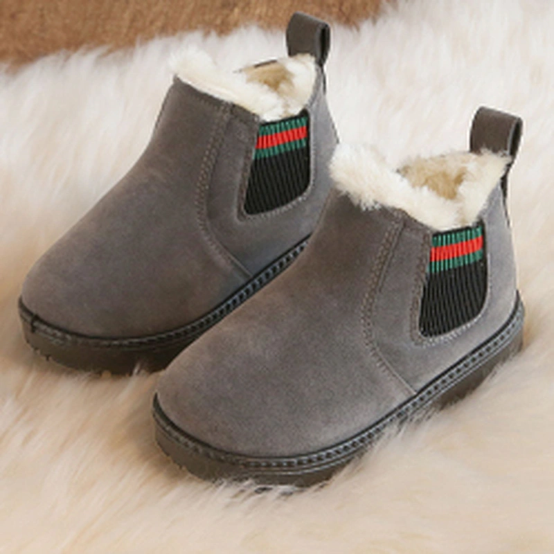 Winter warm casual plush children snow boots kids slip on with elastic straps