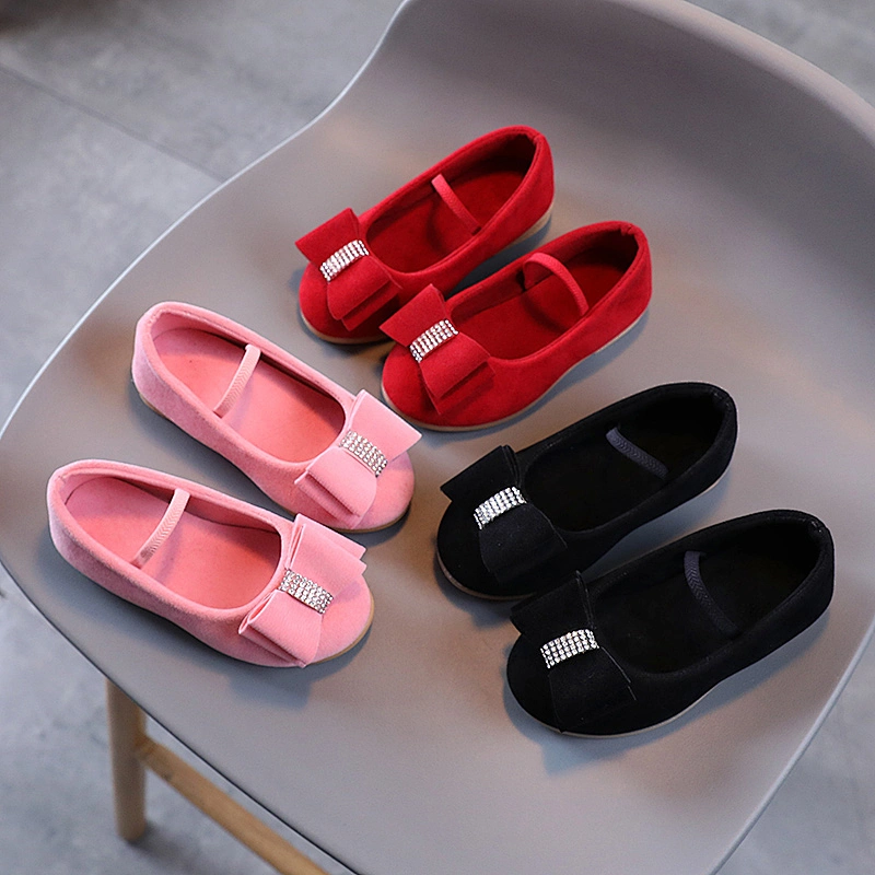 Hot style girl flat dress shoes children leather princess shoes