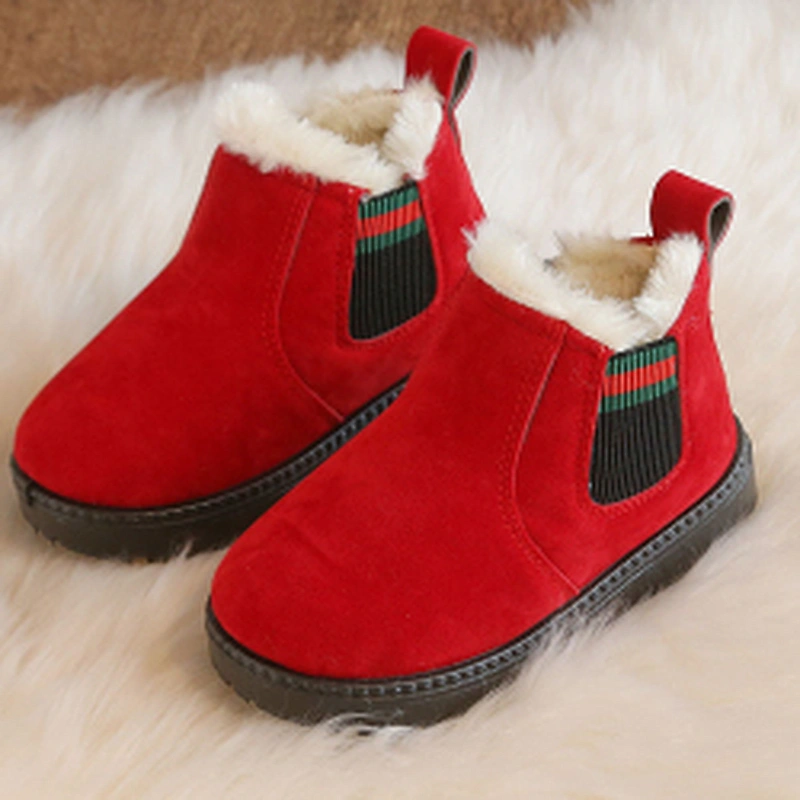 Winter warm casual plush children snow boots kids slip on with elastic straps
