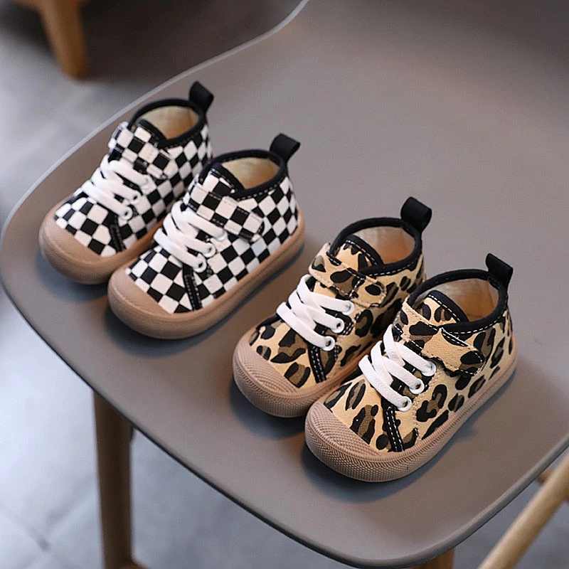 Fashion leopard casual baby canvas trendy shoes walking style shoes