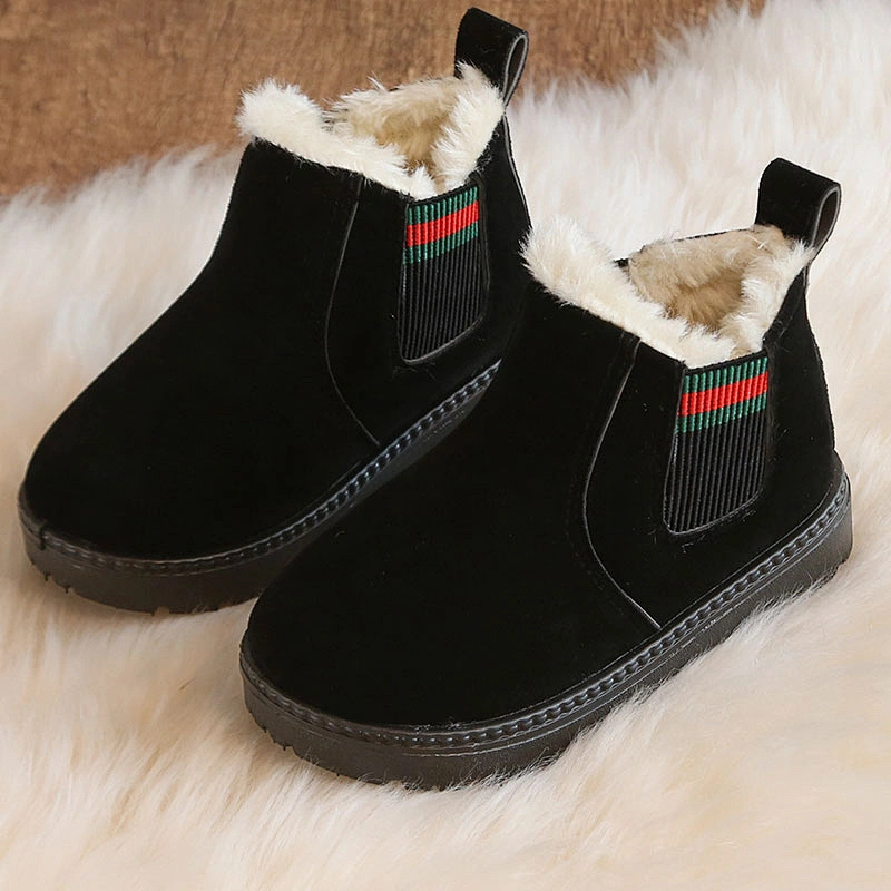 Winter warm casual plush children snow boots kids slip on with elastic straps