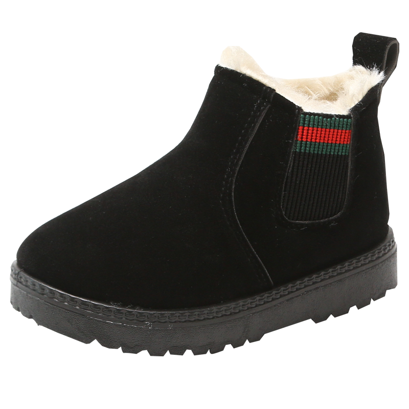 Winter warm casual plush children snow boots kids slip on with elastic straps