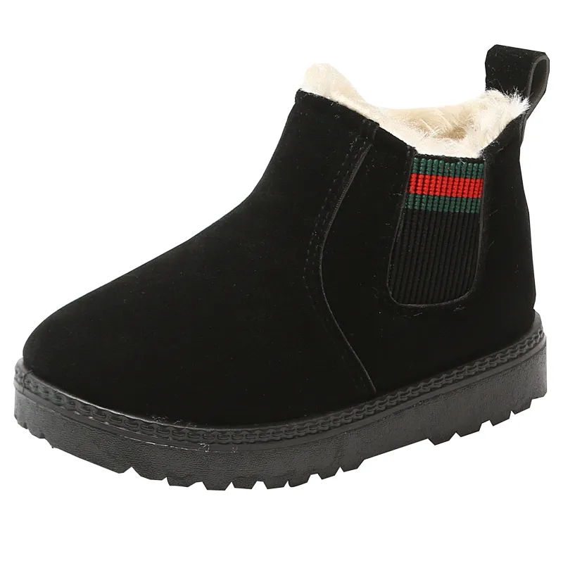 Winter warm casual plush children snow boots kids slip on with elastic straps