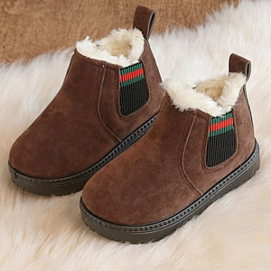 Winter warm casual plush children snow boots kids slip on with elastic straps