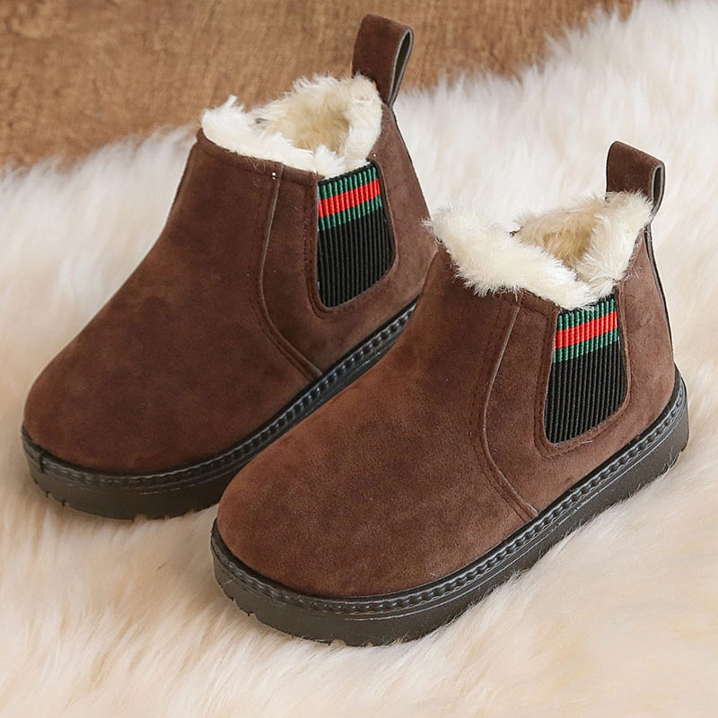 Winter warm casual plush children snow boots kids slip on with elastic straps