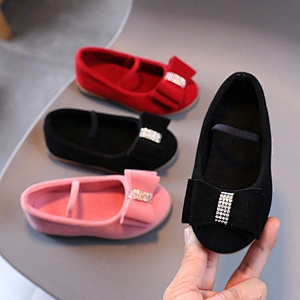 Hot style girl flat dress shoes children leather princess shoes