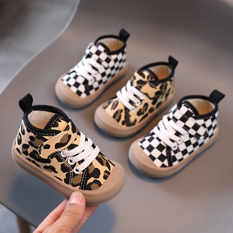 Fashion leopard casual baby canvas trendy shoes walking style shoes