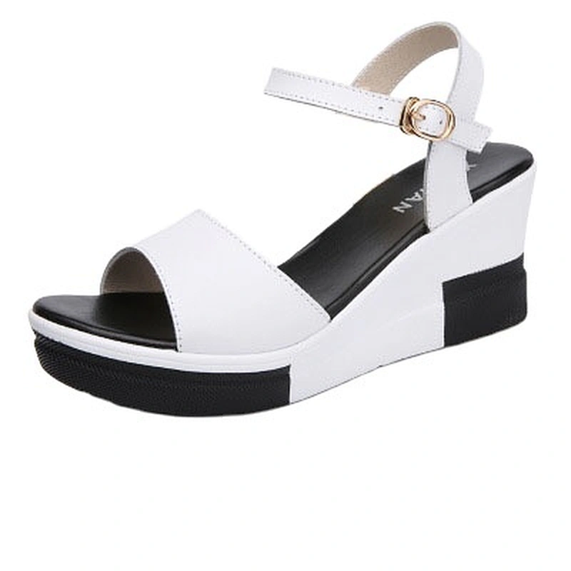 Women Sandals Leather Wedges Sandals Fashion Thick sandals