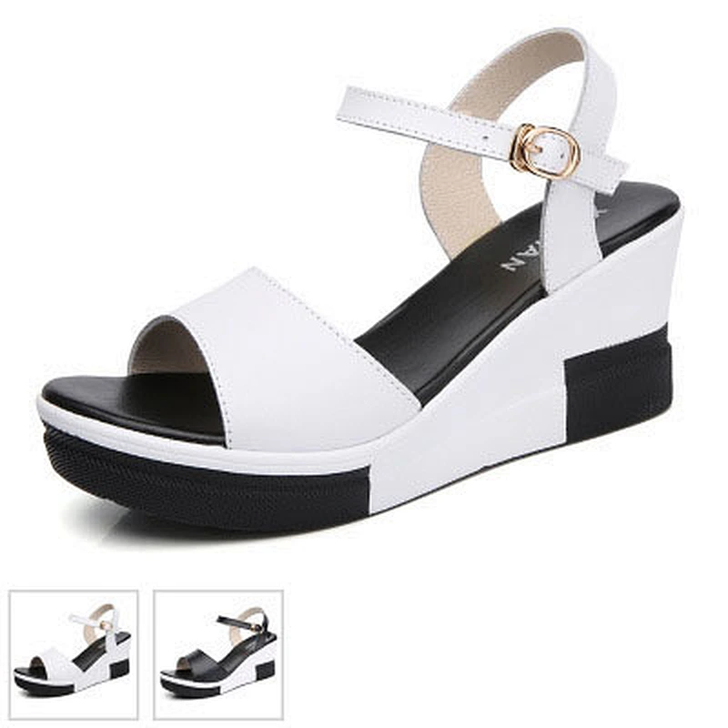 Women Sandals Leather Wedges Sandals Fashion Thick sandals