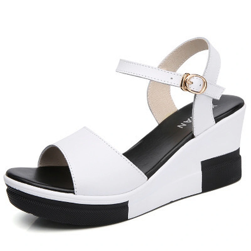 Women Sandals Leather Wedges Sandals Fashion Thick sandals