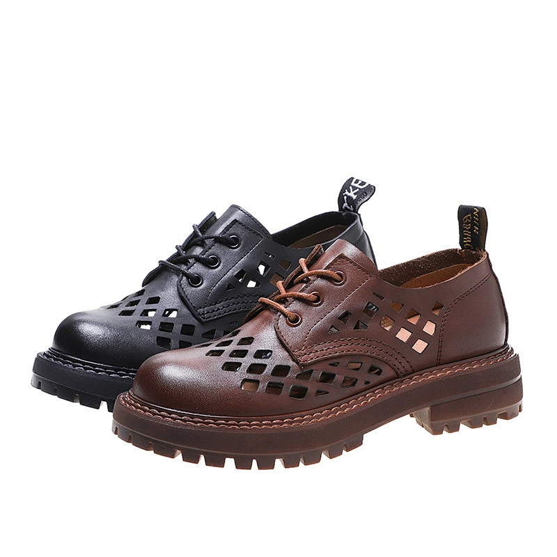 Women Leather Classic Lace Up Platform Chunky Oxfords Dress Pump Shoes