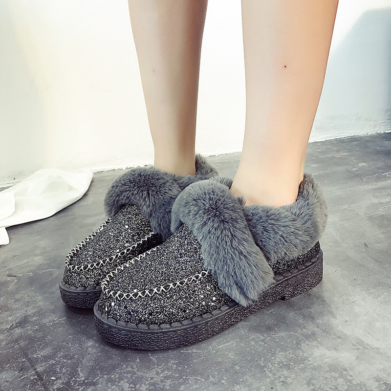 Women Casual Slip On Flat Fur Boots Winter Ladies Warm Ankle Snow Boots
