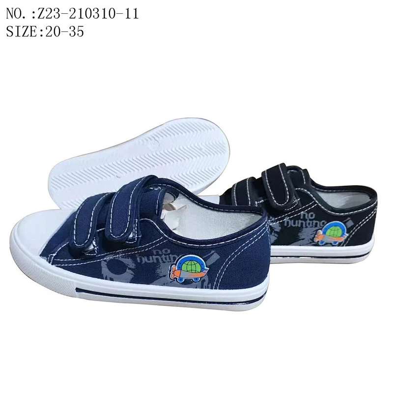 Hot Selling Children PVC Injection Students School Casual Canvas Shoes with Magic Tape