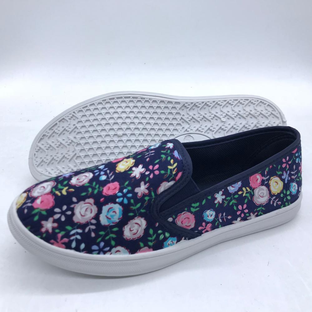 Factory New design printing flower Injection canvas casual shoes for women
