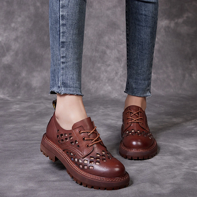 Women Leather Classic Lace Up Platform Chunky Oxfords Dress Pump Shoes