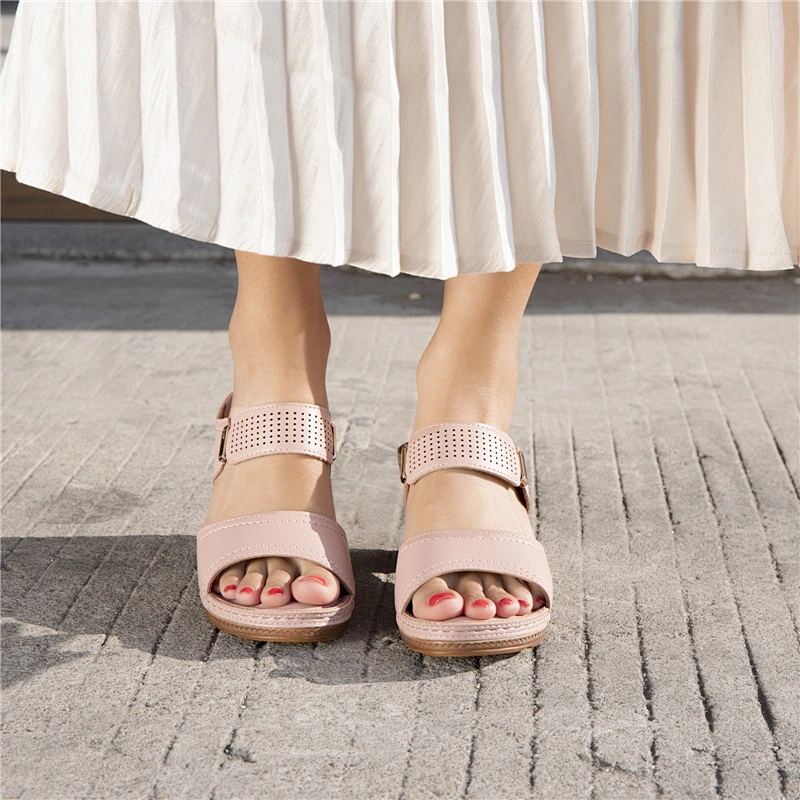 2021 New Sandals Women's Summer Casual thick  Heel Large Size Comfortable Slippers