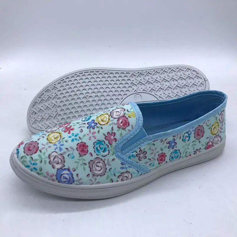 Factory New design printing flower Injection canvas casual shoes for women