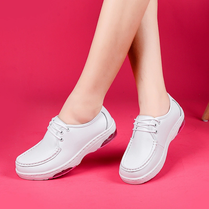 air sole portable slip on casual white genuine leather work nursing shoes hospital