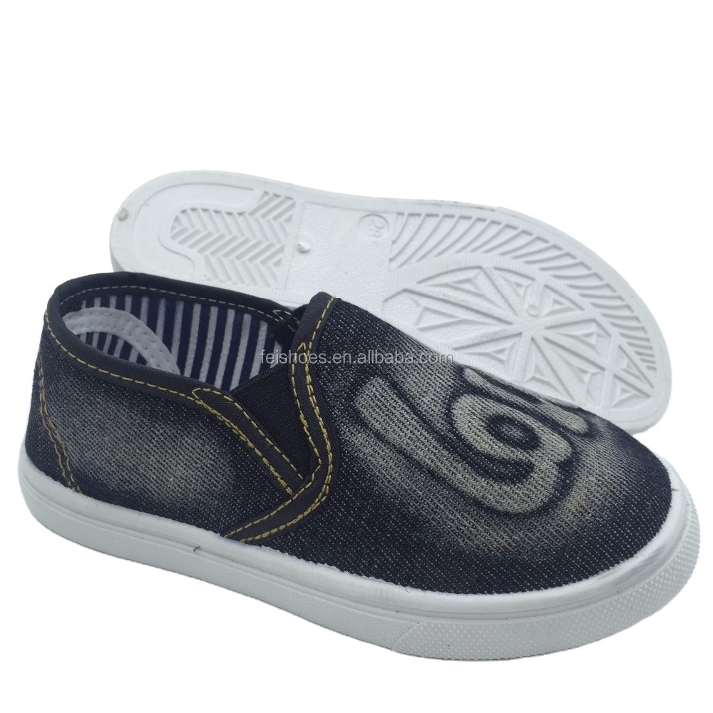 Fashion latest design children jeans casual flat canvas shoes