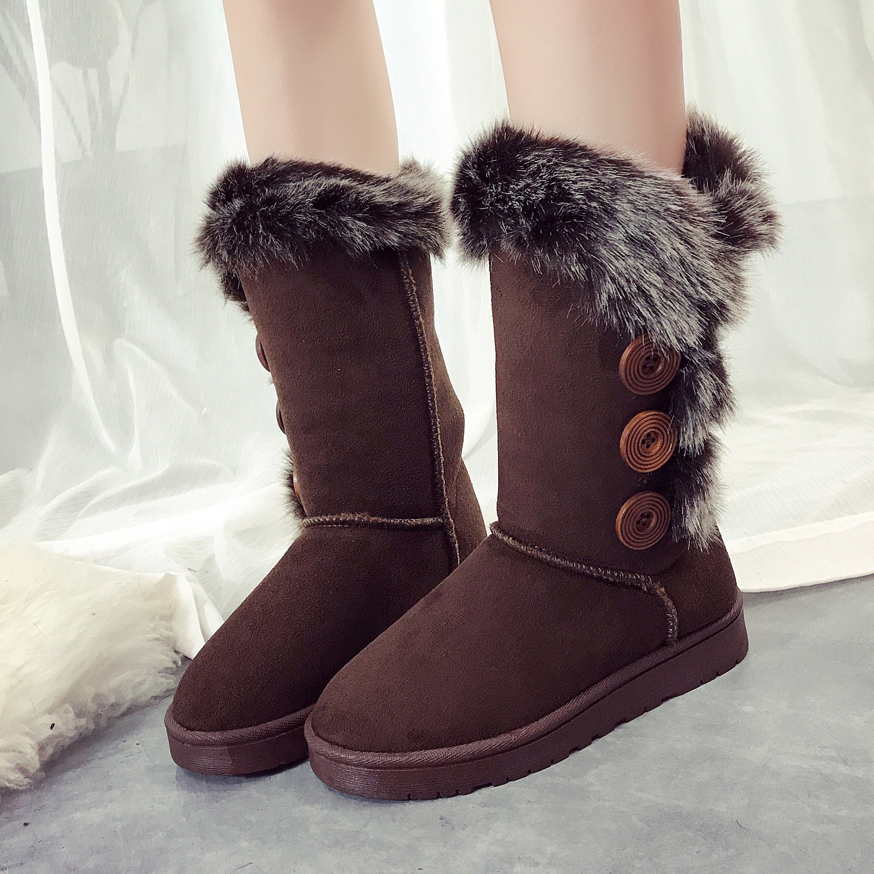 Winter Women Faux Fur High Boot Ladies Warm Snow Boots