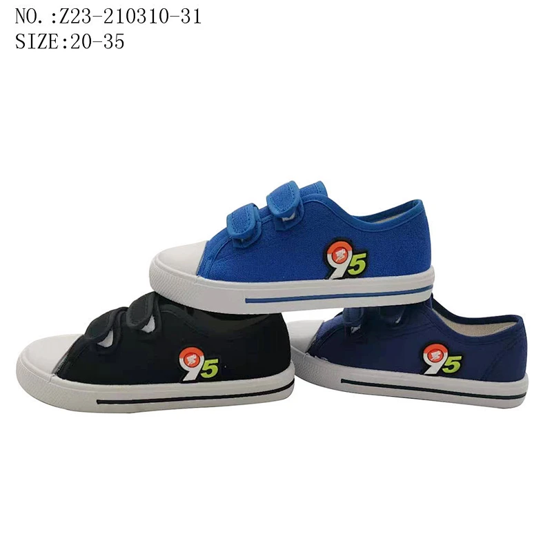 Factory OEM cheap Customize Three Colors Fashion Children School Shoes Students Casual Canvas Shoes with Magic Tape