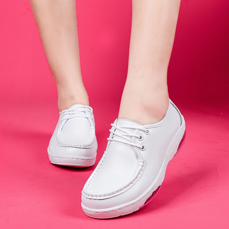 air sole portable slip on casual white genuine leather work nursing shoes hospital