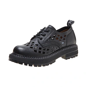 Women Leather Classic Lace Up Platform Chunky Oxfords Dress Pump Shoes