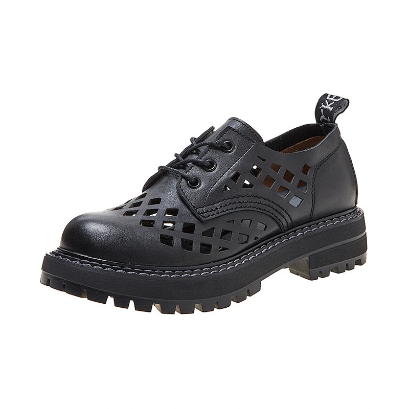 Women Leather Classic Lace Up Platform Chunky Oxfords Dress Pump Shoes