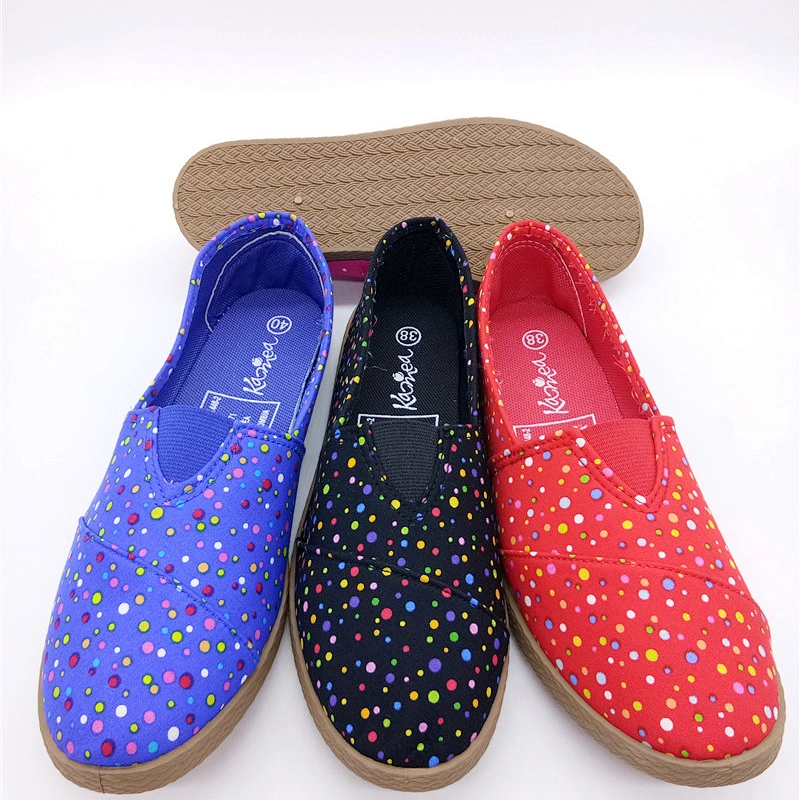OEM Factory Customize Latest Style Cheap Women Injection Flat Casual Canvas Shoes with Customized